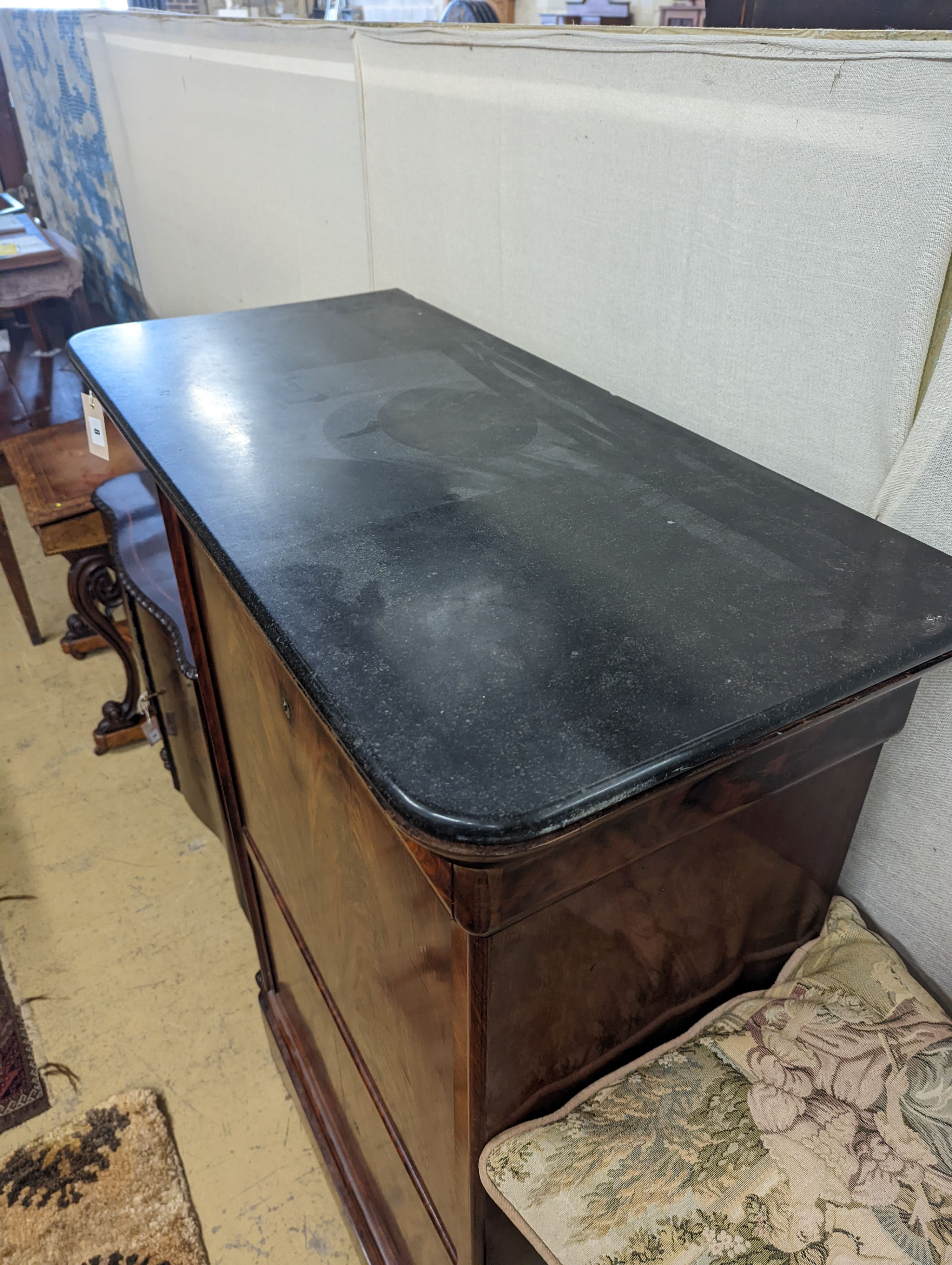 A 19th century French marble topped Louis Philippe secretaire a abattant, width 97cm, depth 47cm, height 148cm
